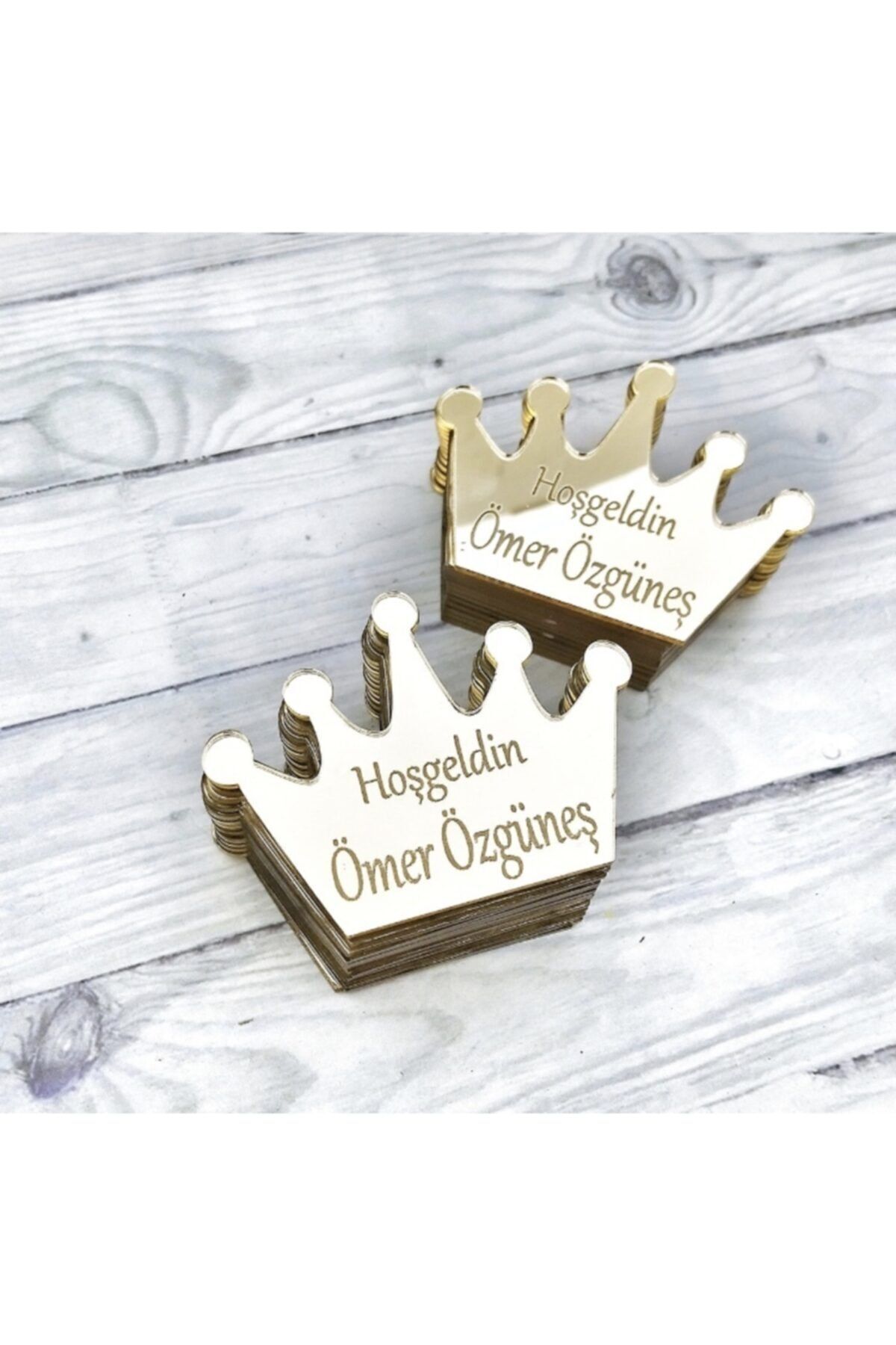 Lazer Kesim Pleksi Kral Tacı Isimlik Hoşgeldin Bebek Doğum Günü (25 Adet)