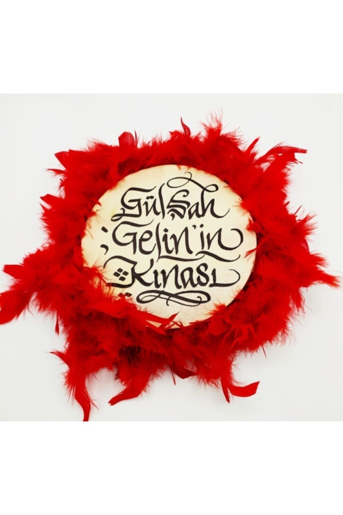 Kına Tefi Deri Tef Orta Boy Kırmızı Tüylü Özel Tef Gelin Tefi (25cm)