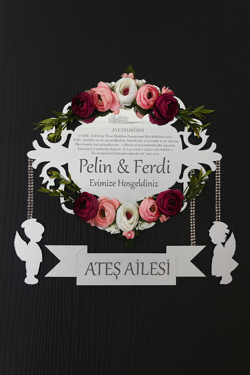 Kişiye Özel Gümüş Pleksi Kapı Süsü Çiçekli Özel Tasarım