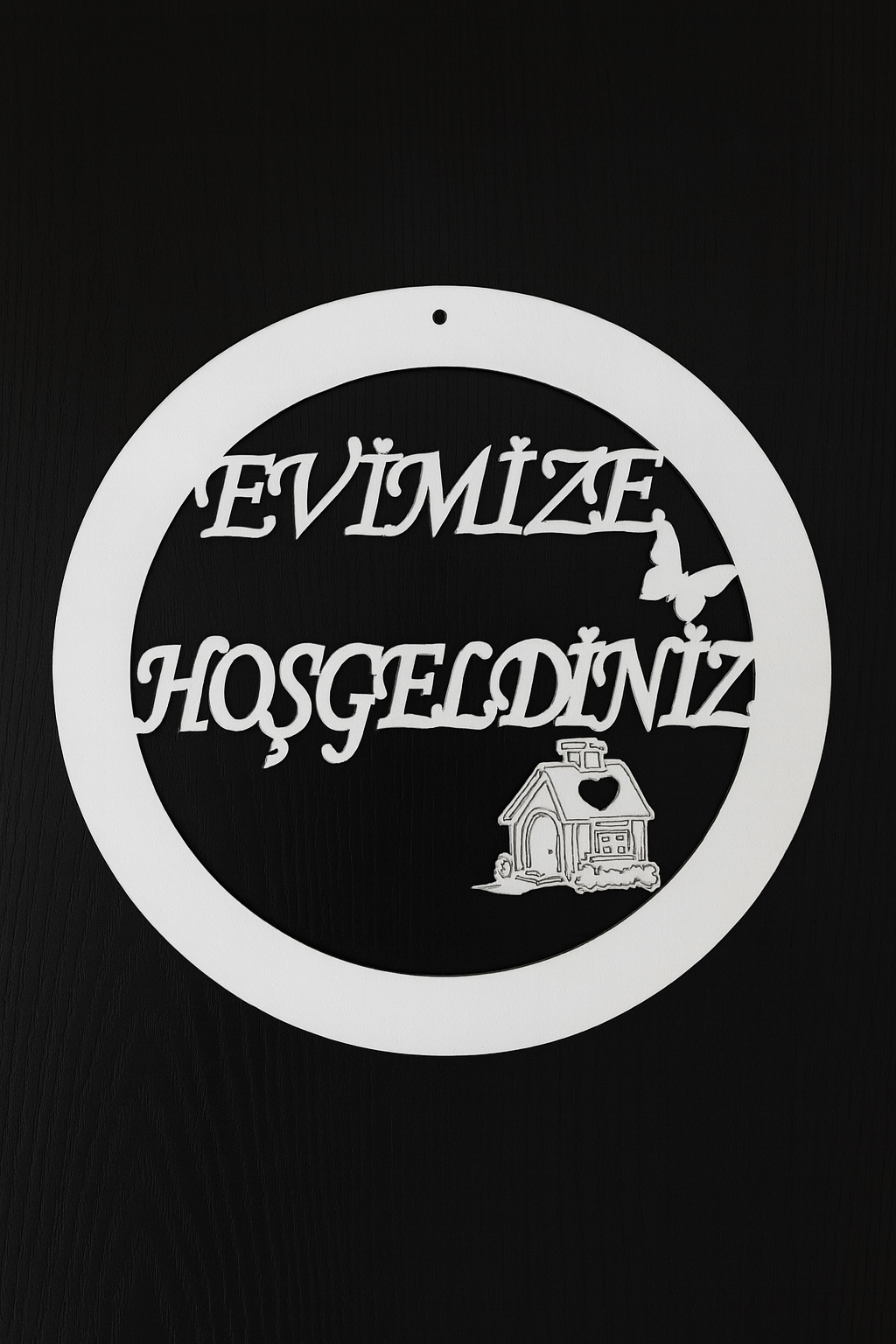 Evimize Hoşgeldiniz Yazılı Beyaz Ahşap Mdf Kapı Süsü Kapı Aksesuarı (kelebekli Ev)