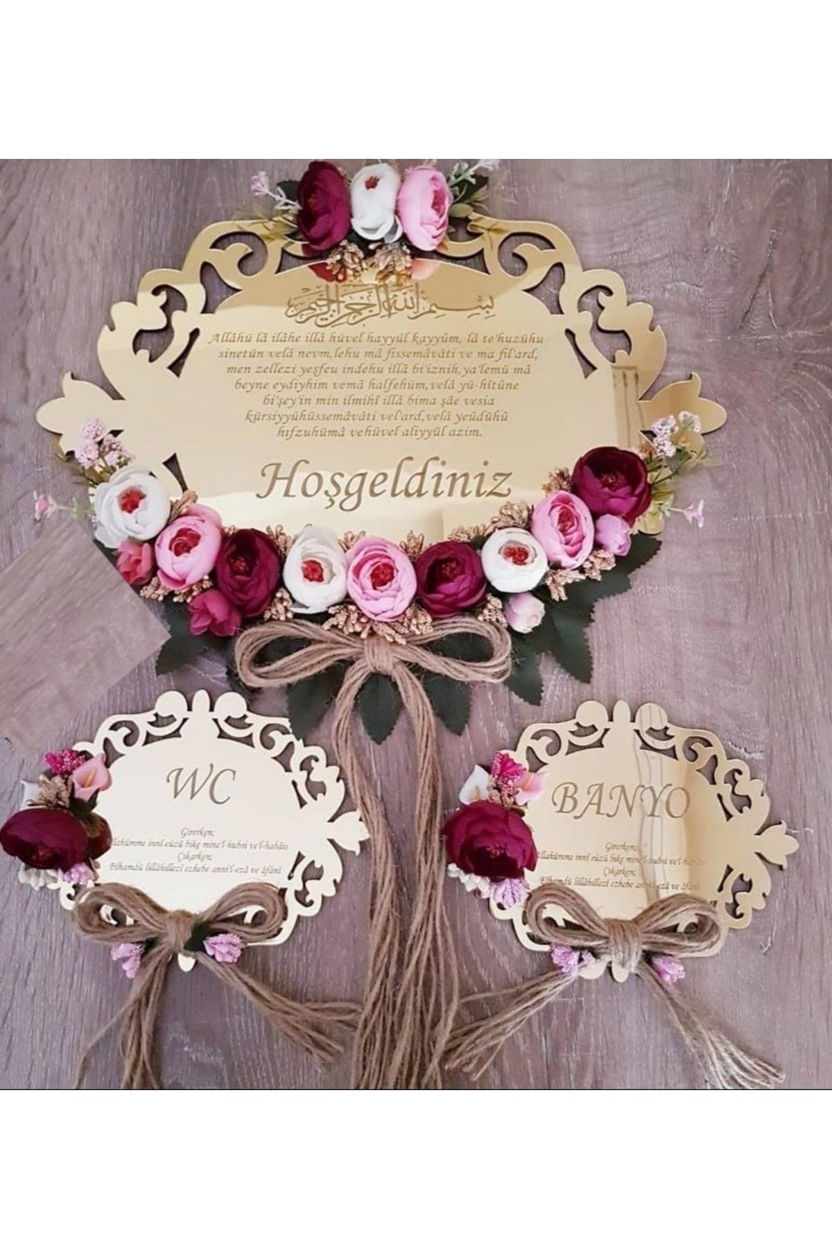 God Pleksi Kapı Süsü Ve Dualı Banyo Wc Takımı