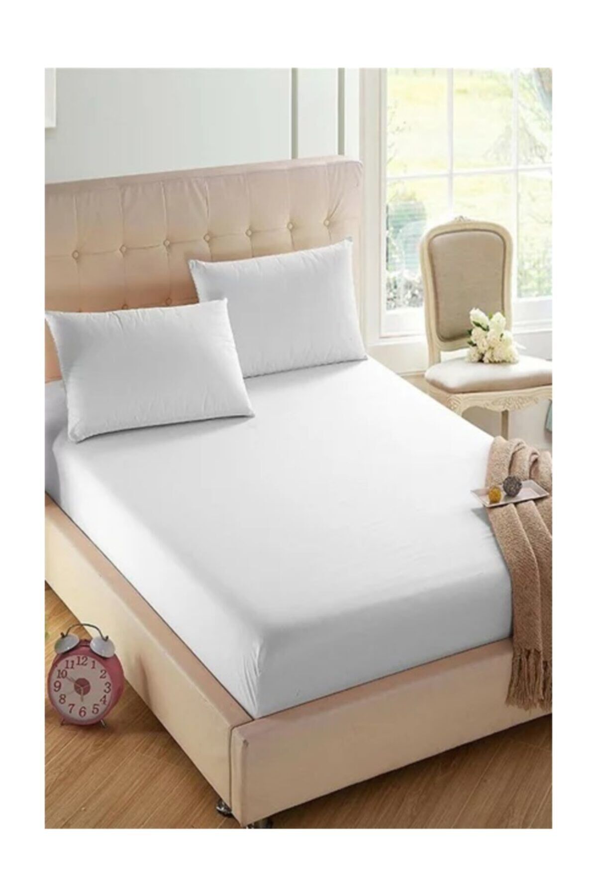 Çift Kişilik Penye Lastikli Çarşaf Beyaz