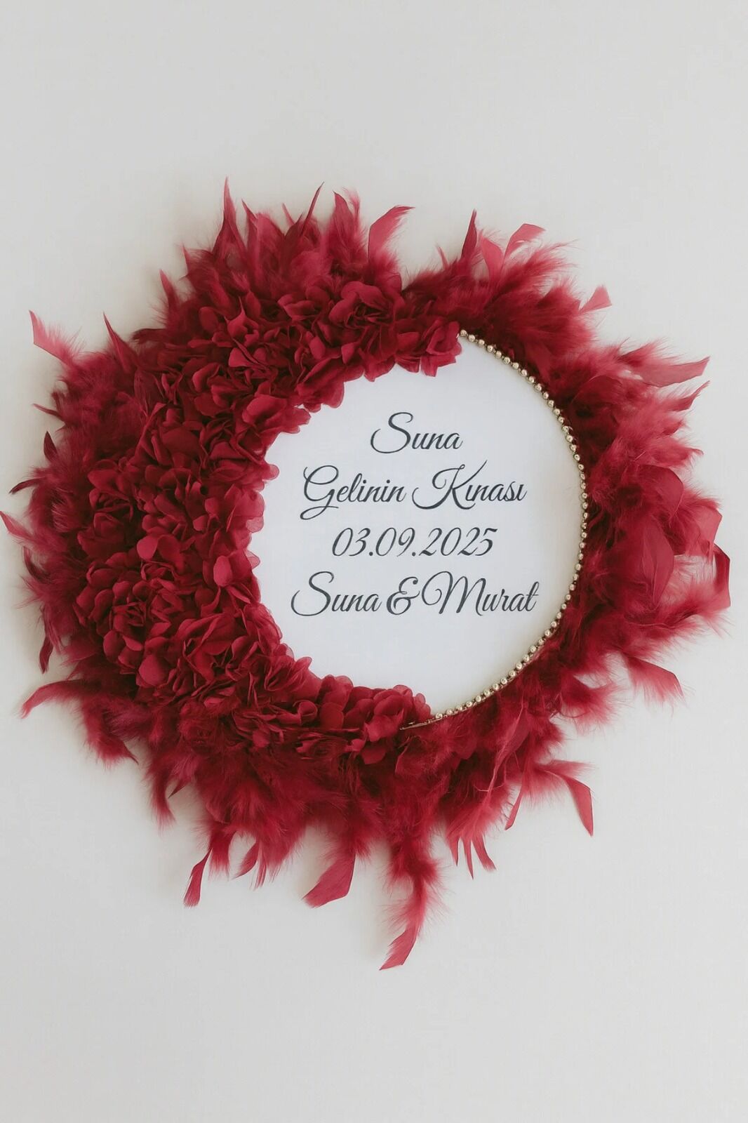 İsme Özel Gelin Tefi Seti Otrişli Deri Tef Vurmalı Çalgı Tüylü Güllü Def