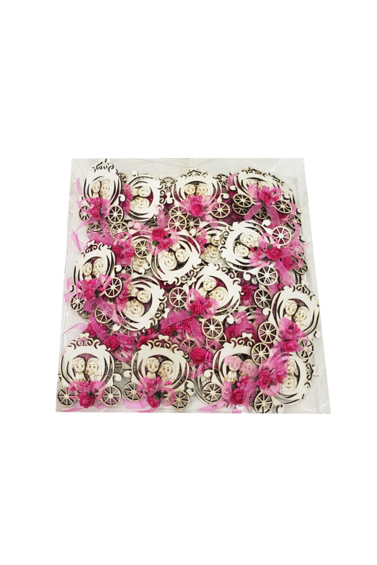 50 Adet Ahşap Magnet Nikah Süsü - Nişan Süsü Söz Hatırası Renk Pembe