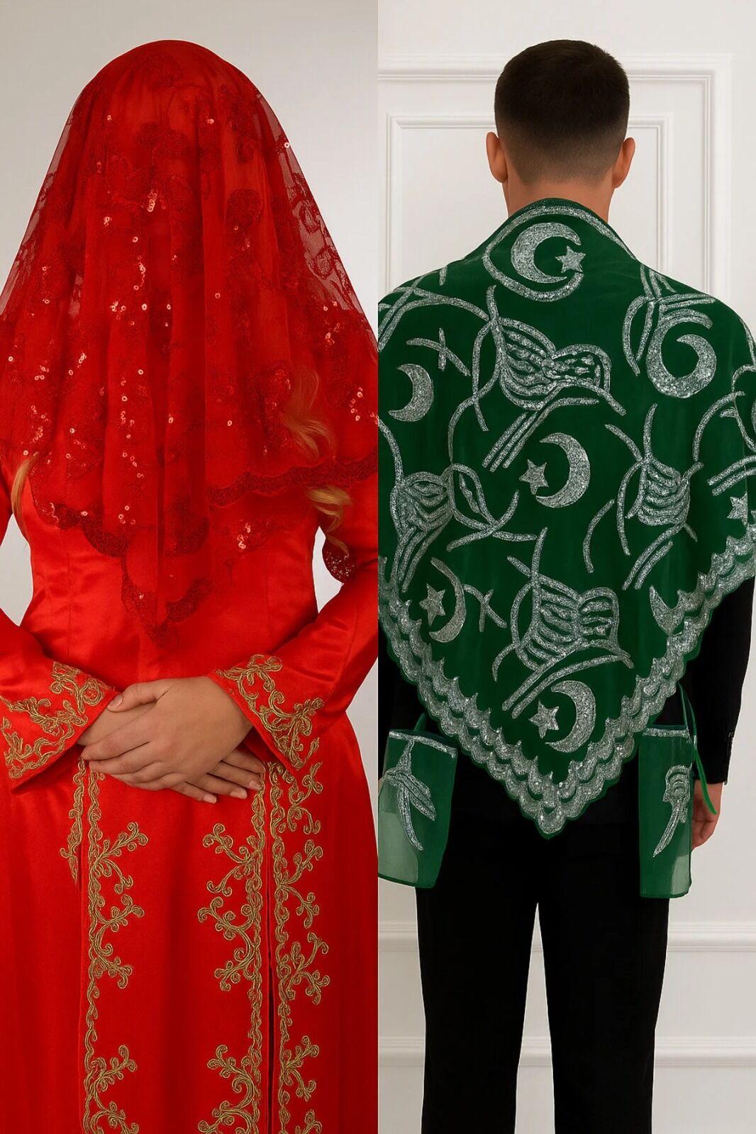 Kına Geceleri Için Pullu Gelin Ve Tuğra Damat Kına Örtüsü Ve Eldiveni Ile Kına Örtüsü Özel Duvak Set