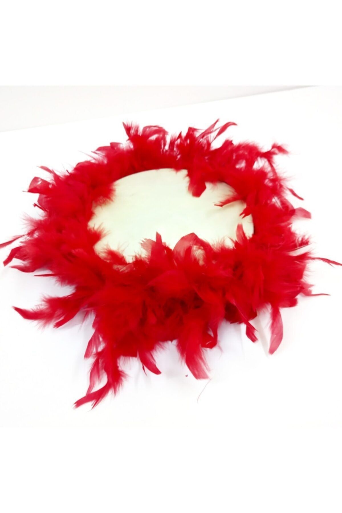 Kına Gecesi Kına Tefi Tüy Süslemeli Ahşap Tef Def Otrişli Kırmızı