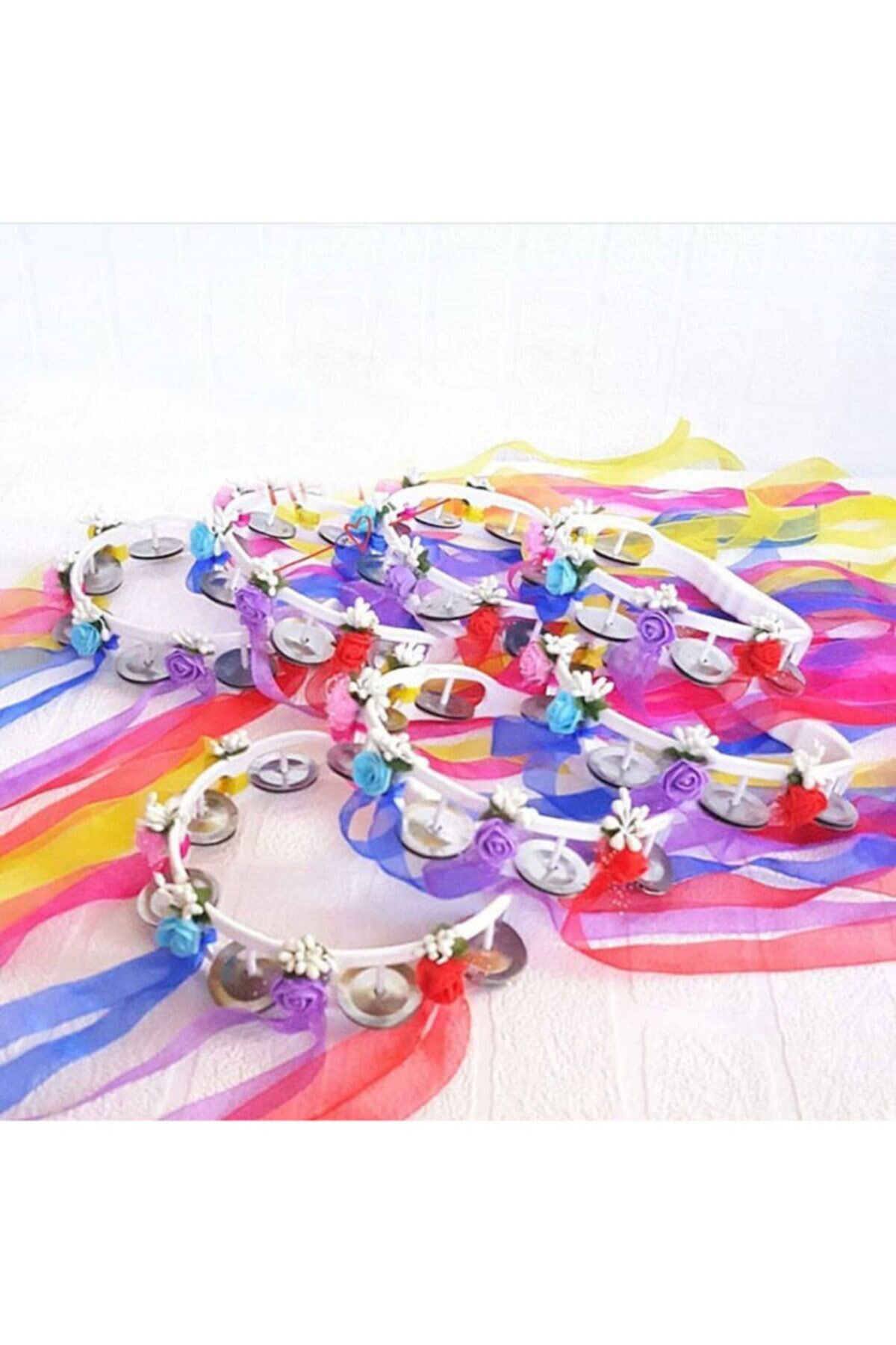 5li Kına Gecesi Zilli Rengarenk Kurdelalı Lateks Çiçekli Süslü Tef