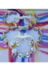 5li Kına Gecesi Zilli Rengarenk Kurdelalı Lateks Çiçekli Süslü Tef