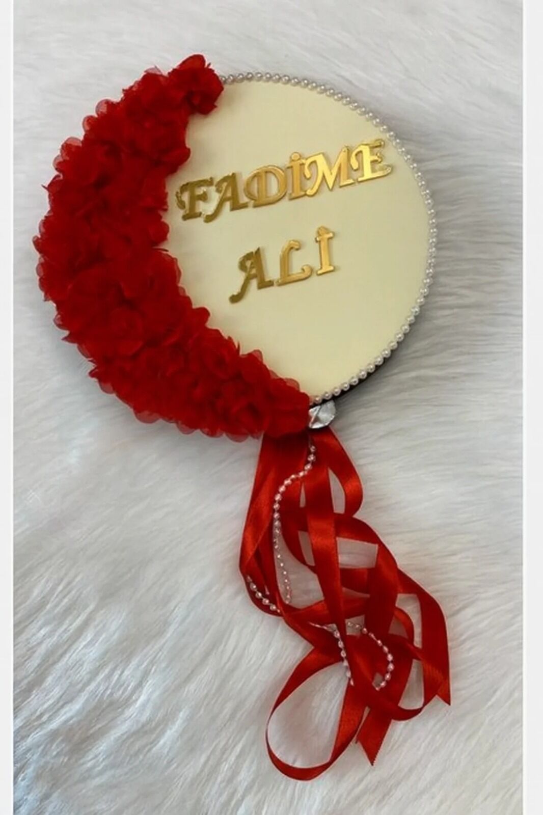 Kişiye Özel Gelin Tefi Pleksi Isimli, Üç Boyut Çiçek Kurdele Ve Inci Süslemeli