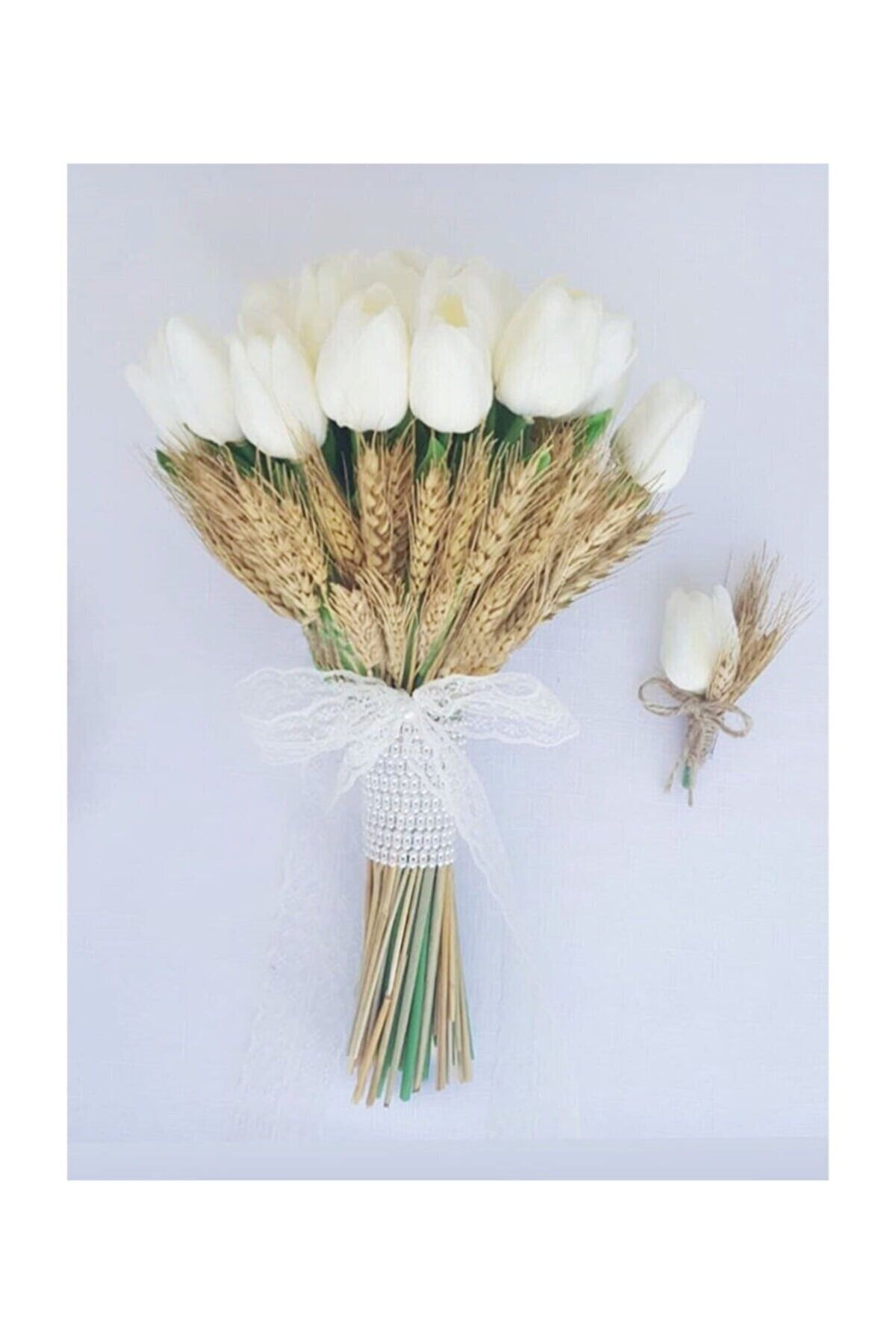 Gelin Buketi Islak Lale Gelin Eli Çiçeği Ve Damat Yaka Çiçeği