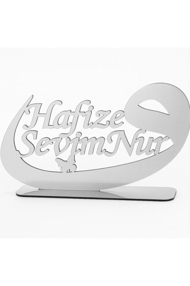 Pleksi Isimlik Masa Üstü Aynalı Gümüş Pleksi Isimlik Hafızlık Töreni İçin İsimlik 20*40