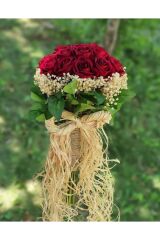 Gerçek Görünümlü Yapay Gelin Buketi Gül Demeti Gelin Çiçeği Nişan Düğün Buketi