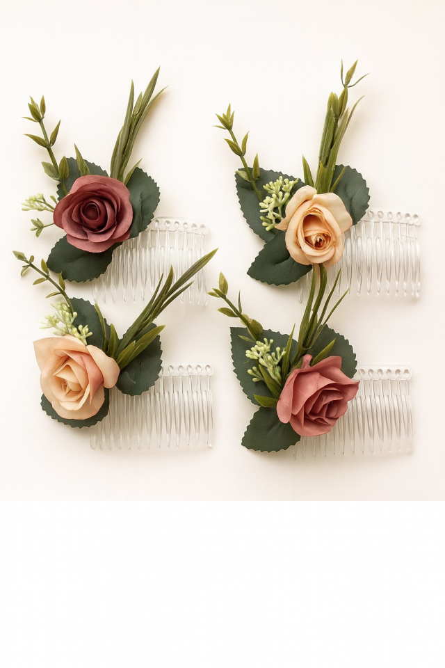 Gelin Nedime Saçı Tokası Çiçekli Trak Saç Tokası 4lü