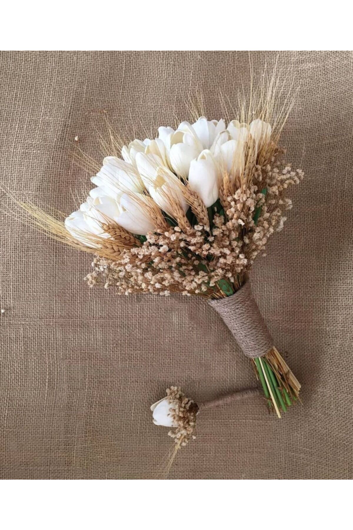 Kadın Ekru Yapay Islak Lale Gelin Buketi
