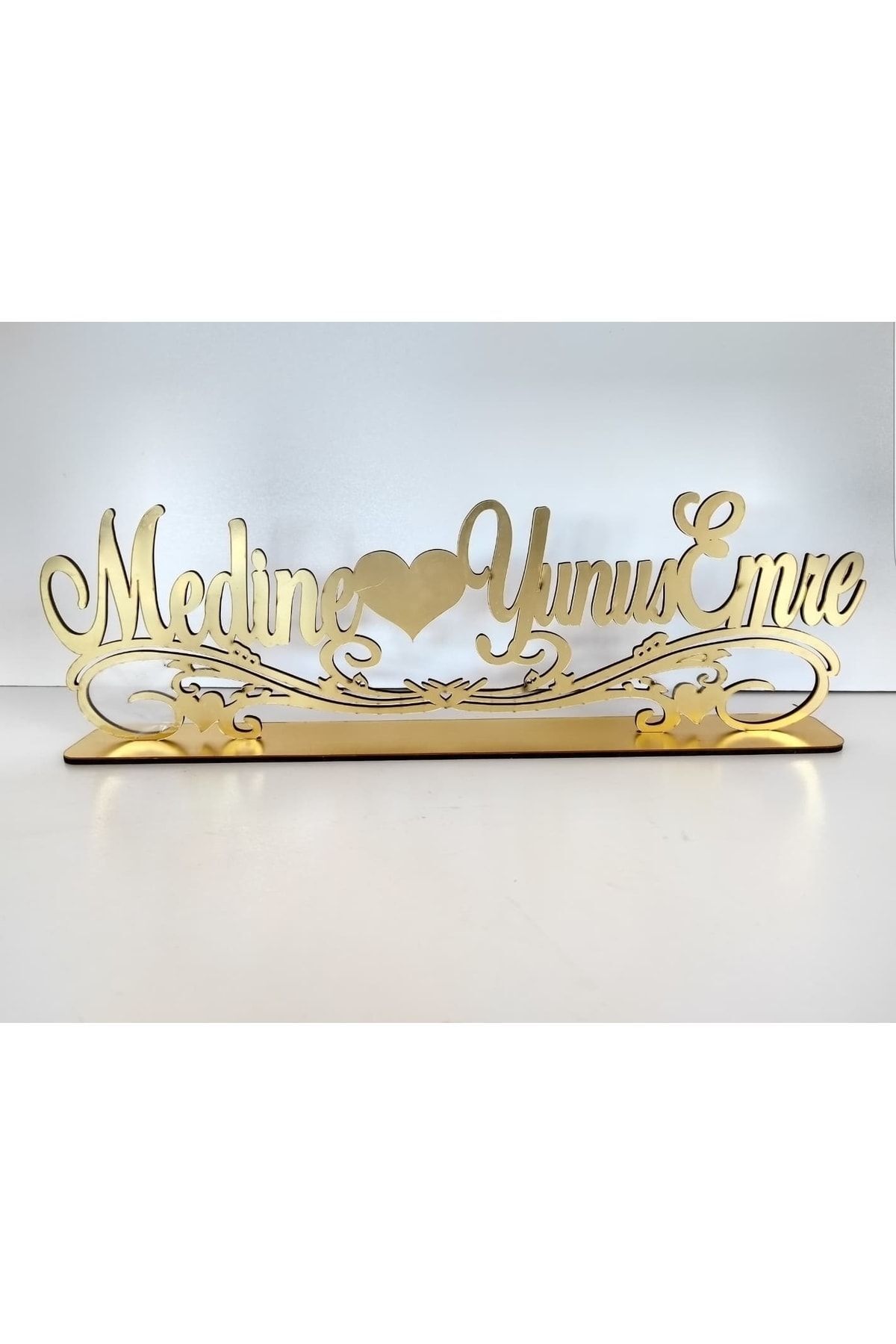 Pleksi Isimlik Masa Üstü Aynalı Gold Pleksi Isimlik Söz Nişan Düğün Masaüstü Isimlik 40cm