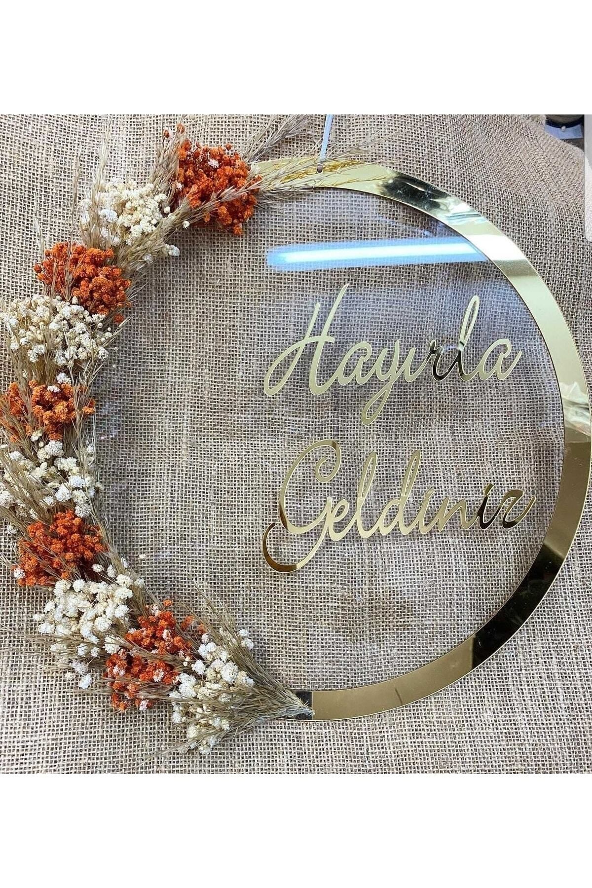 Hayırla Geldiniz Yazılı Kapı Süsü, Duvar Dekoru, Duvar Süsü 18 Cm Çapında