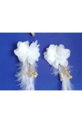 Kadın Ekru Gelin Küpesi Lazer Gül Ve Kuru Çiçekli Gelin Küpesi