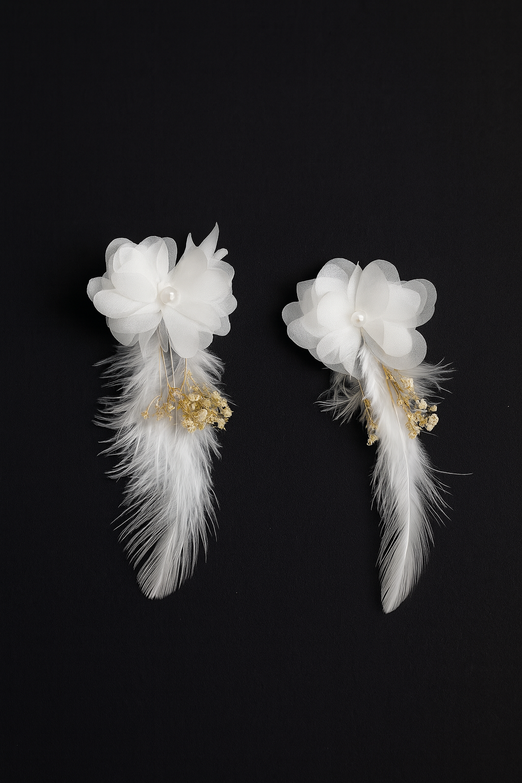 Kadın Ekru Gelin Küpesi Lazer Gül Ve Kuru Çiçekli Gelin Küpesi