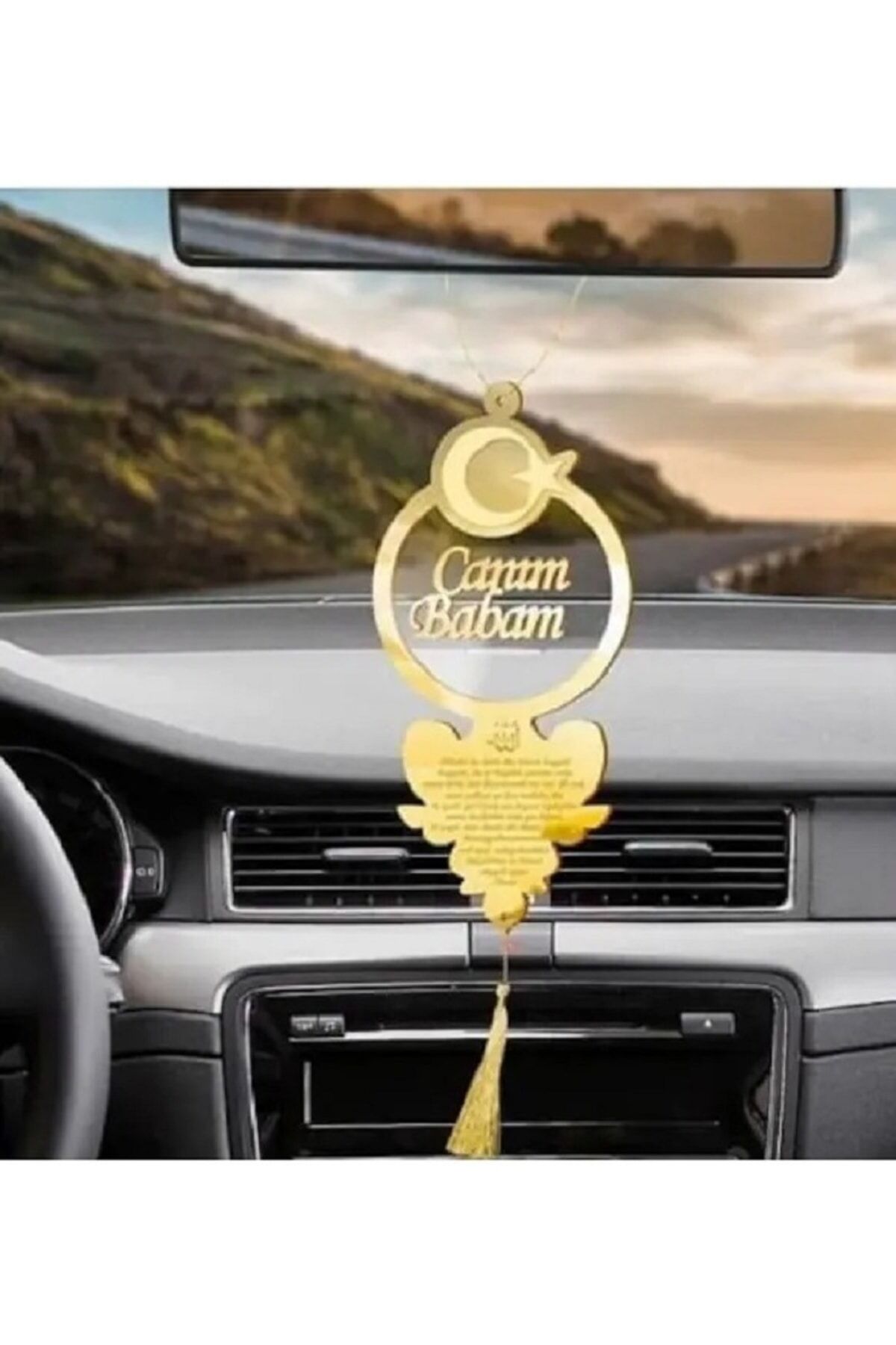 Bayraklı Canım Babam Araba Süsü Pleksi Araba Dikiz Aynası Süsü Gold Hediyelik Ürün