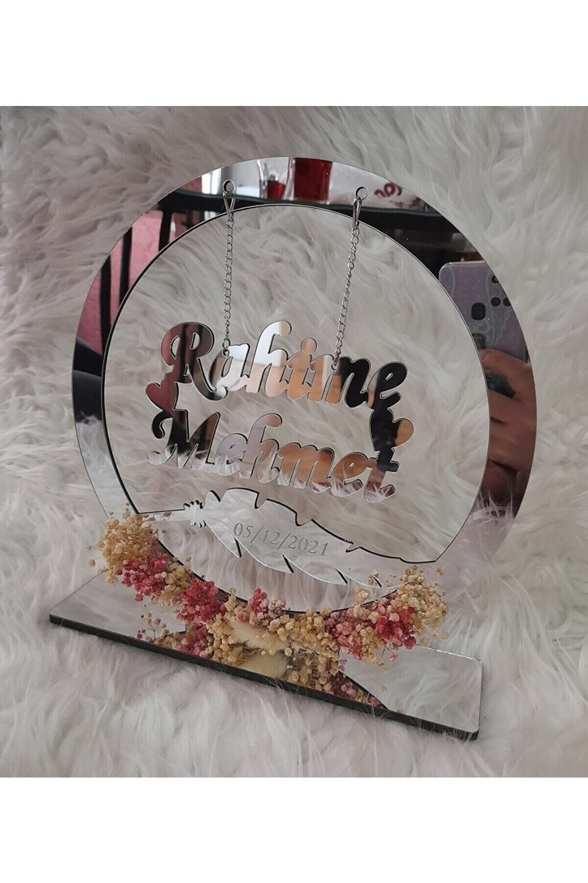 Pleksi Isimlik Masa Üstü Aynalı Gümüş Pleksi Isimlik Söz Nişan Düğün Masaüstü Isimlik Hediyelik