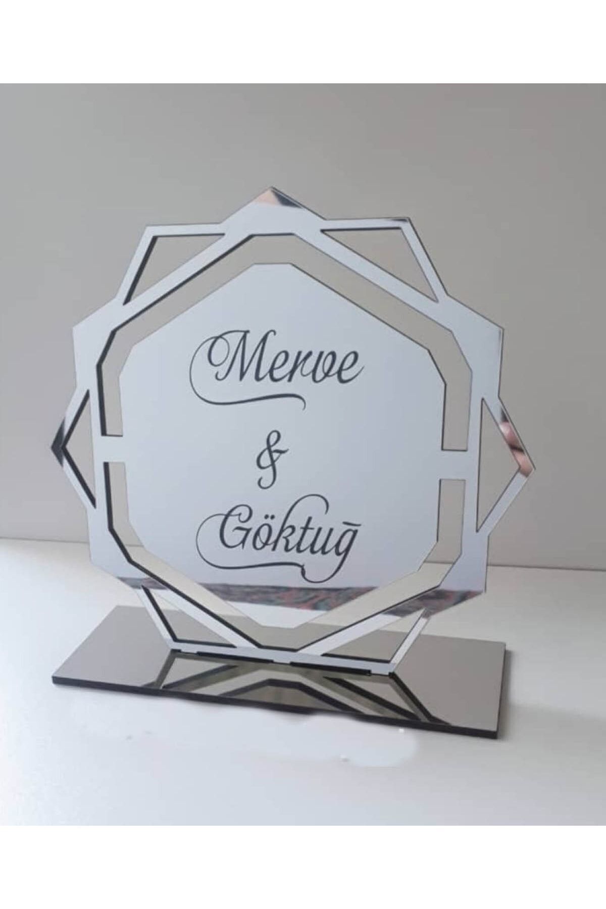 Pleksi Isimlik Masa Üstü Gümüş Pleksi Isimlik Söz Nişan Düğün Masaüstü Isimlik Hediyelik