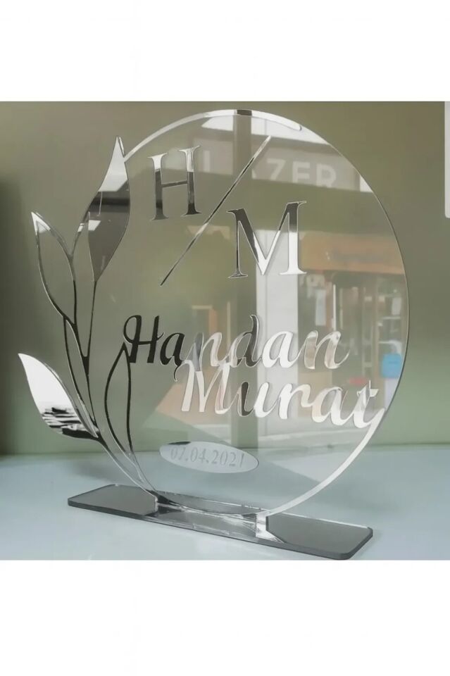 Pleksi Isimlik Masa Üstü Aynalı Gümüş Pleksi Isimlik Söz Nişan Düğün Masaüstü İsimlik