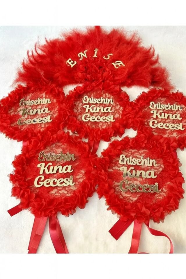 Gelin Yelpazesi ve Gelin tefi Kına Malzemesi 1 Yelpaze 5 Adet Tef Kına Malzemesi Nedime Seti