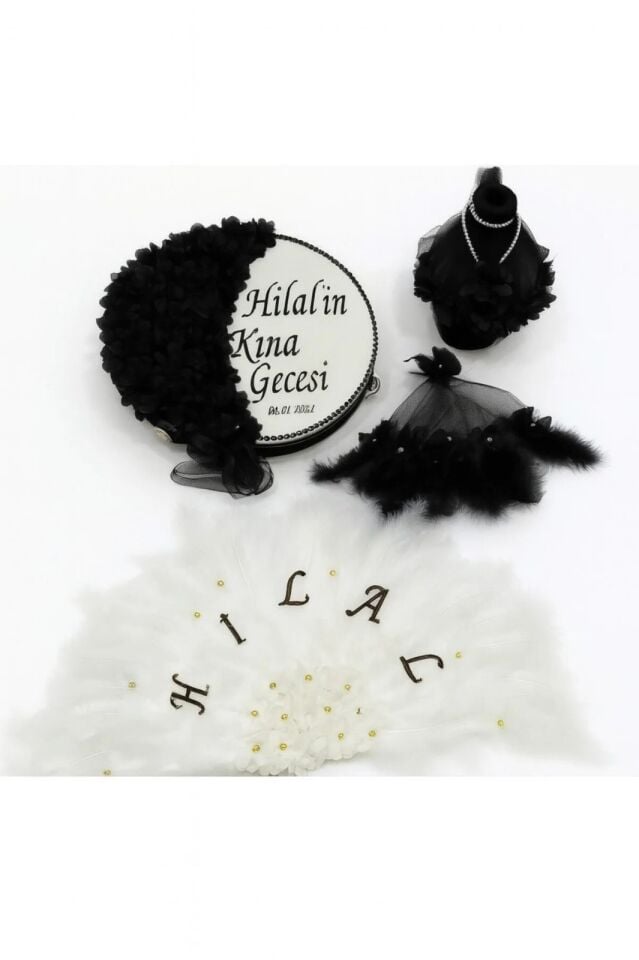 İsme Özel Kına Yelpazesi, Gelin Tefi Seti Otrişli Tef, Yelpaze, Testi, Halay Mendili, Vurmalı Çalgı