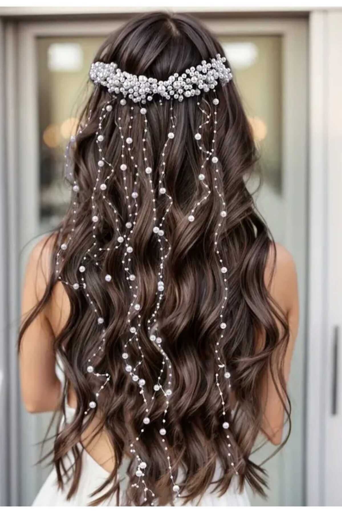 Sarkan Model Gelin Tacı Düğün Nikah Nişan Kına Aksesuarı İncili Model Saç Aksesuarı