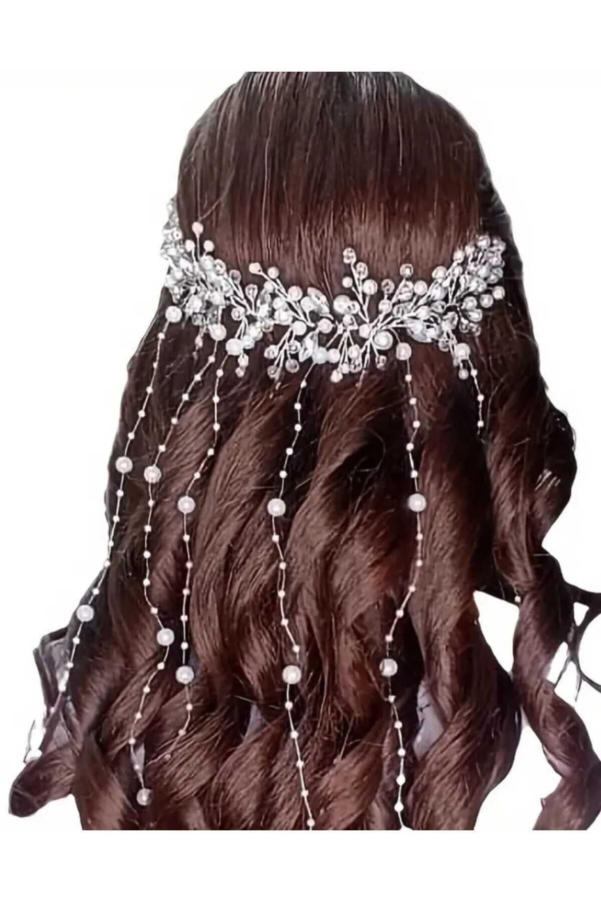 Sarkan Model Gelin Tacı Düğün Nikah Nişan Kına Aksesuarı İncili Taşlı Model Saç Aksesuarı