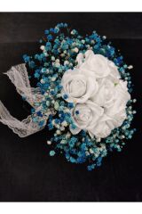 Gelin El Buketi Gül Demeti Gelin Çiçeği Nişan Düğün Buketi Turkuaz