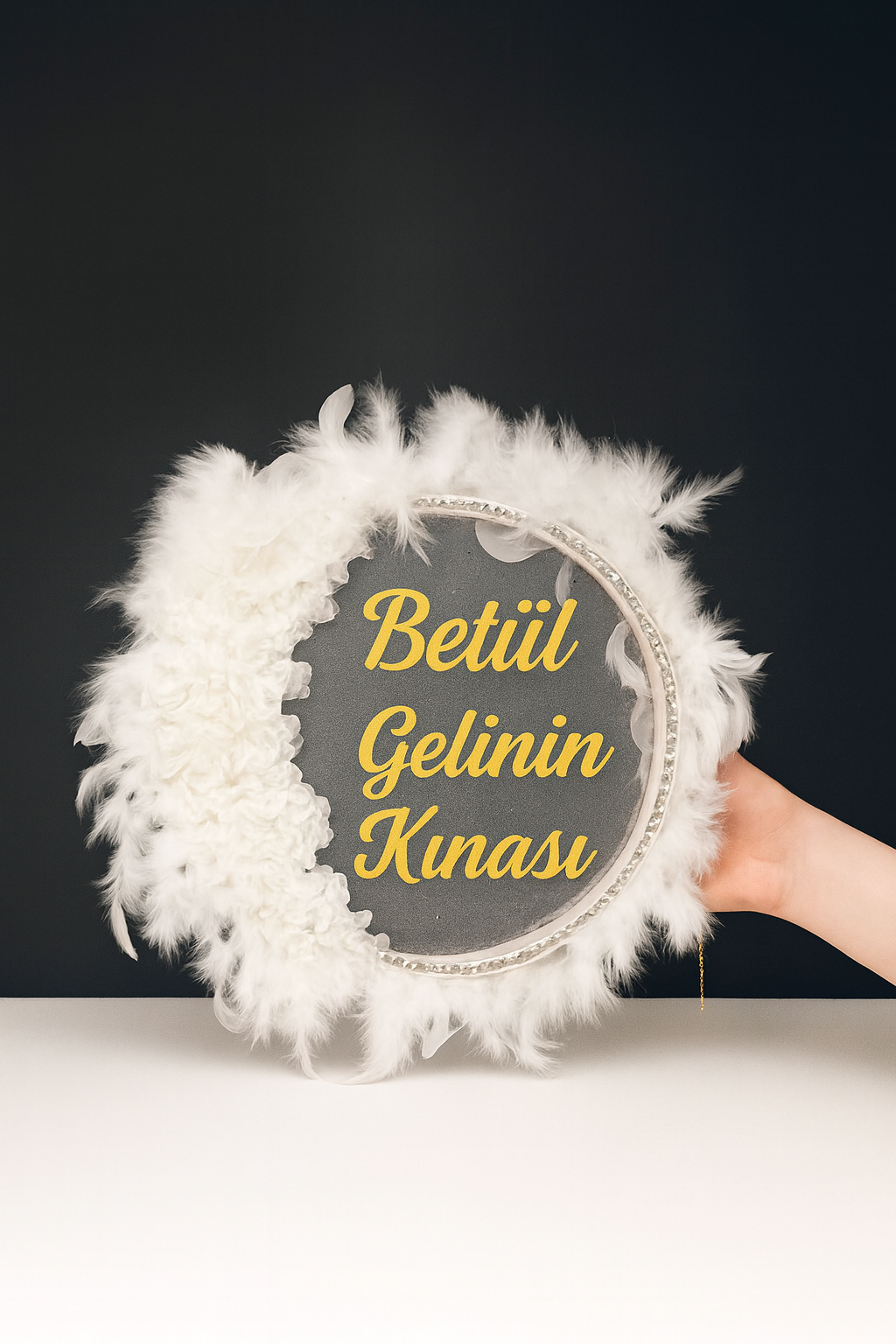 İsme Özel Kına Gelin Tefi Deri Tef Vurmalı Çalgı Def Kına Defi Otrişli Şeffaf Pvcli Pleksi İsimli