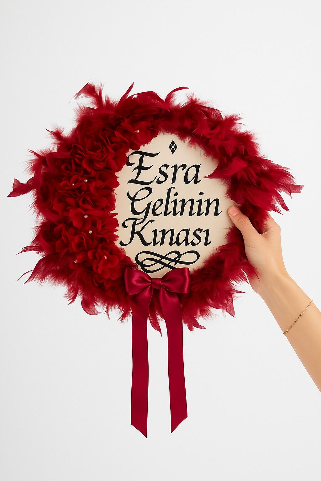Isme Özel Kına Gelin Tefi Deri Tef Vurmalı Çalgı Def Kına Defi Otrişli Deri Tef Zümrüt Yeşil