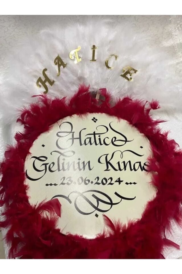 Isme Özel Kına Yelpazesi Ve Gelin Tefi Seti Otrişli Deri Tef Vurmalı Çalgı Def Kırmızı