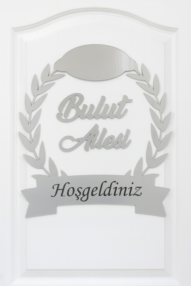 Ahşap Ve Pleksili Kapı Süsü, Duvar Süsü, Duvar Dekoru, Gümüş Aynalı Pleksi 28cm