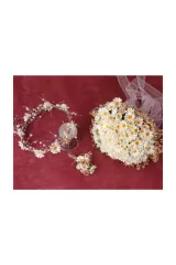 Papatya Gelin Buketi Ve Damat Yaka Çiçeği Ve Gelin Tacı Söz Nişan Düğün Aksesuarı Ekru