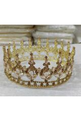 Gold Pasta Taçı Doğum Günü Taçı Kral Tacı Pasta Süsü Brithday Taçı Yuvarlak Metal Tac Düğün Tacı