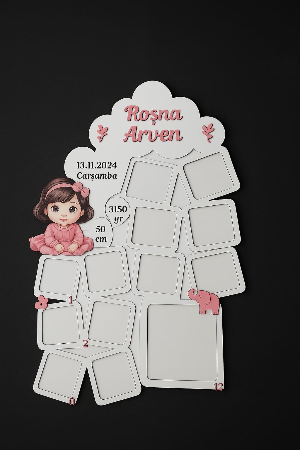 Ilk Yılım Fotoğraf Anı Çerçevesi - Dekoratif Bebek Odası 12 Aylık Resim Hatıra Çerçevesi