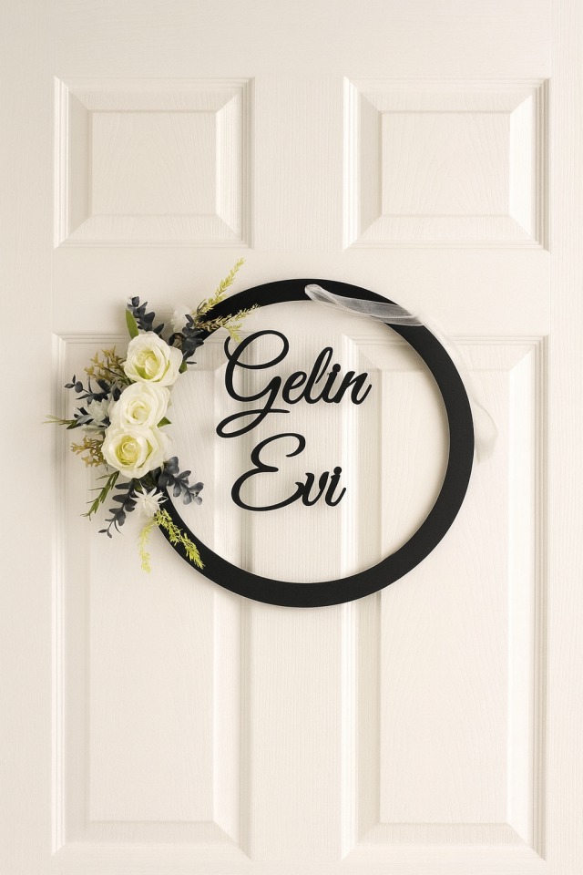 Gümüş Pleksi Gelin Evi Yazılı Kapı Süsü Duvar Dekoru Hediyelik Süs