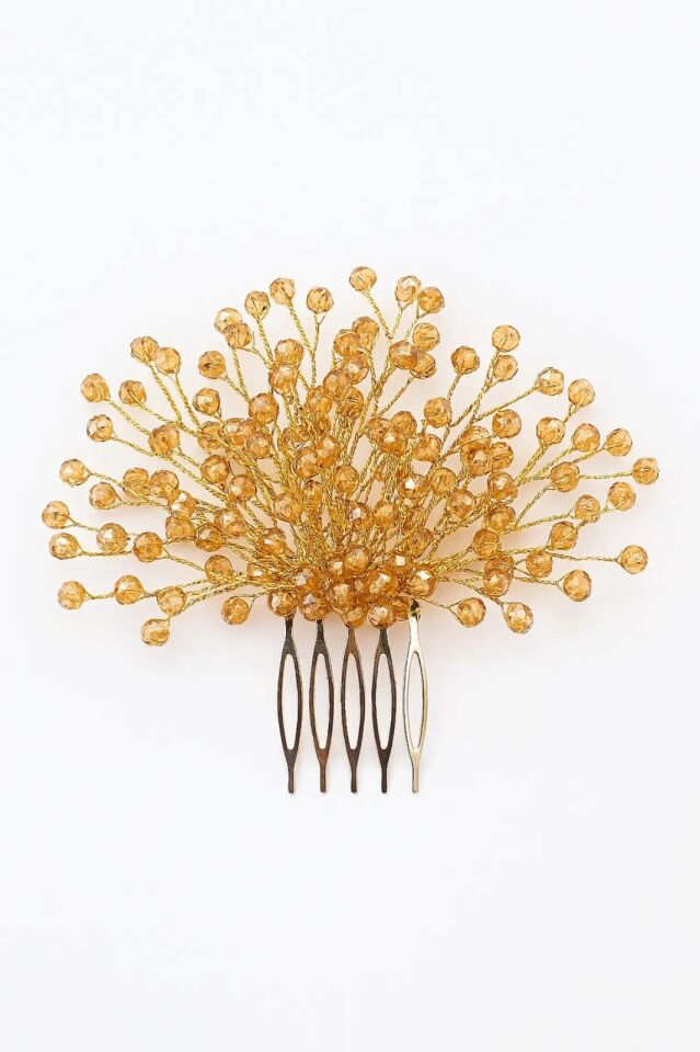 Taraklı Gelin Tacı Düğün Nikah Nişan Kına Aksesuarı İncili Taşlı Model Saç Aksesuarı