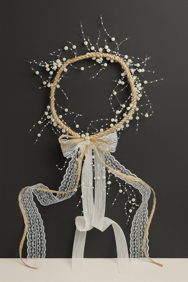 Saçaklı Misinada Incili Hasırlı Jut Ipli Gelin Kına Tacı Düğün Kına Nişan Nikah Tacı