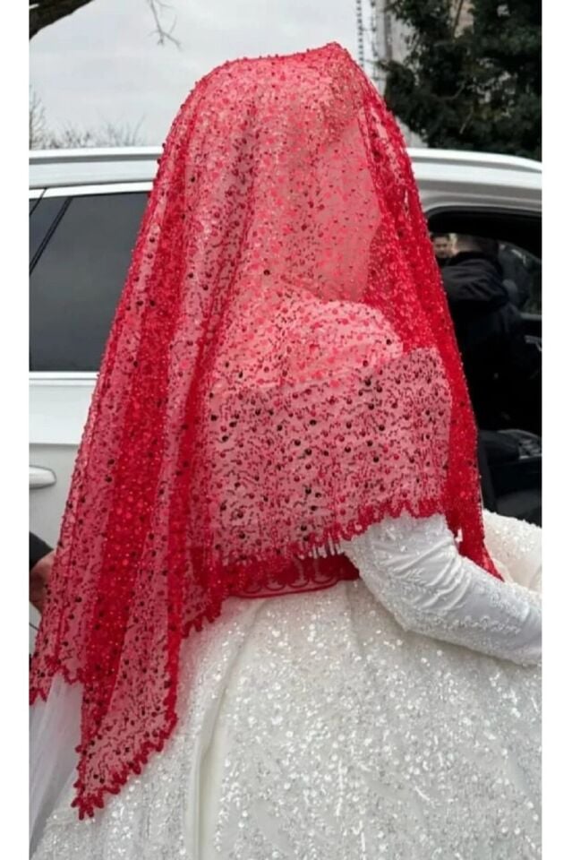 Gelin Duvağı Ful Boncuklu Ultra lüx Model Duvak 3’lü Set Duvak Takım Kına Malzemeleri Kına Duvağı