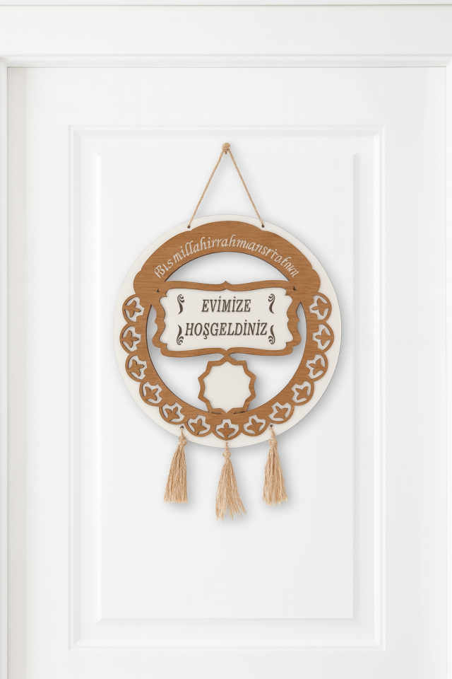 Evimize Hoşgeldiniz Yazılı Kapı Isimliği Kapı Süsü Duvar Süsü Ahşap Duvar Dekoru