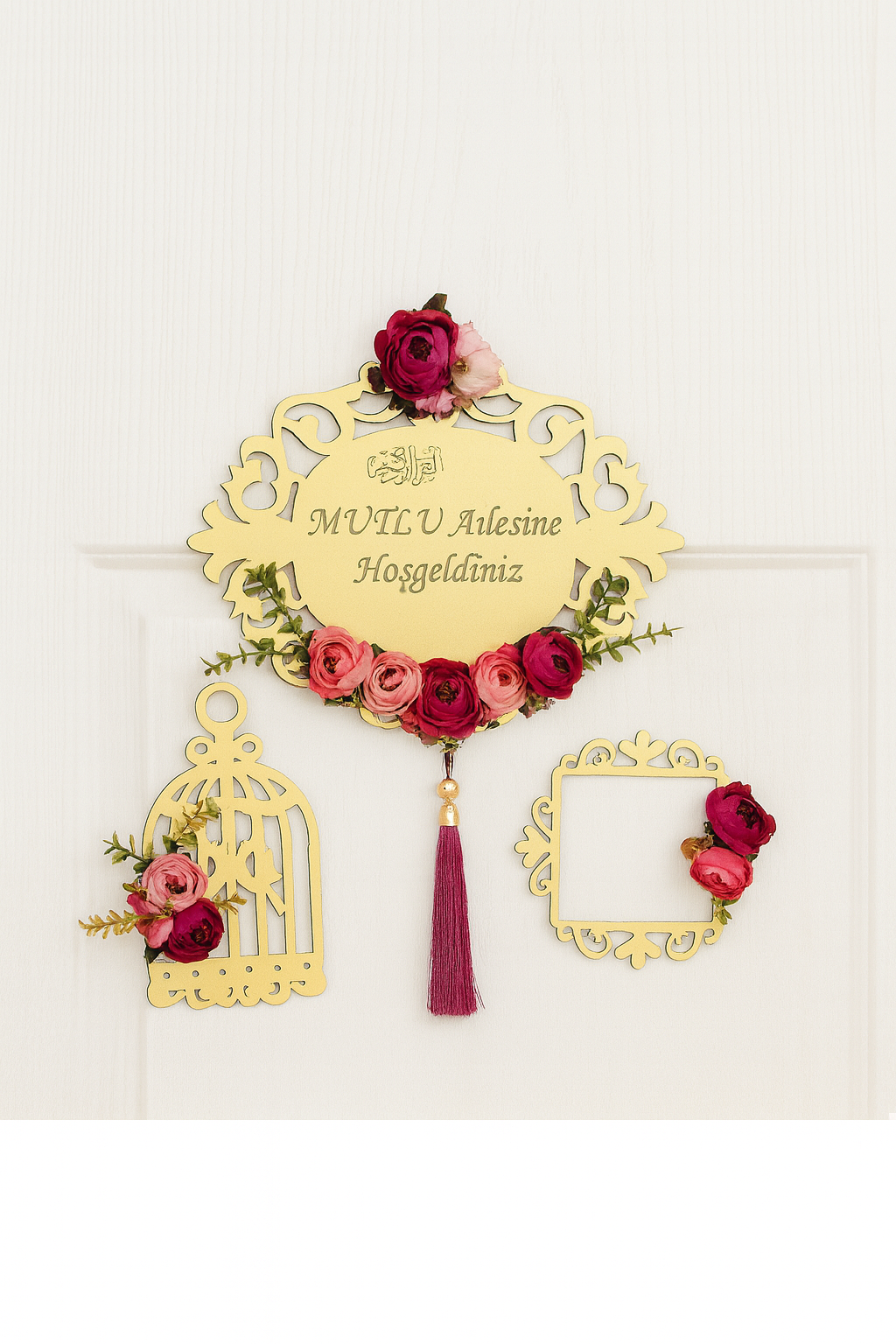 Gold Pleksi Kapı Süsü Seti Kapı Aksesuarı Kapı Süsü, Anahtarlık ve Prizlik