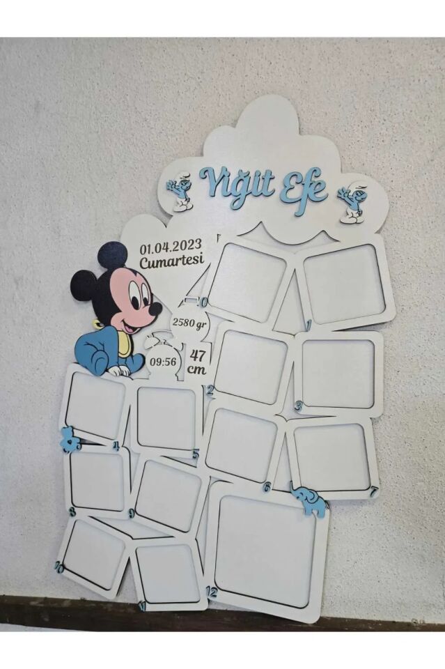 Ilk Yılım Fotoğraf Anı Çerçevesi - Dekoratif Bebek Odası 12 Aylık Resim Hatıra Çerçevesi Mavi