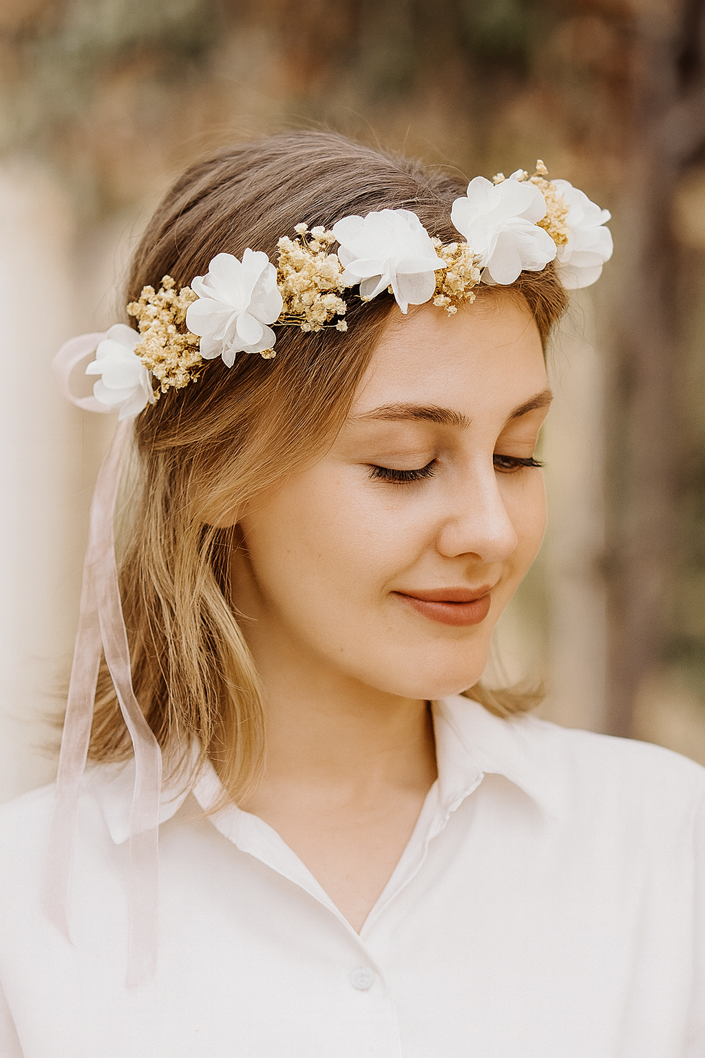 Doğal Kuru Çiçek Gelin Tacı Düğün Nişan Kına Malzemesi