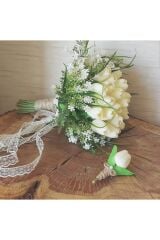 Gelin Buketi Islak Lale Gelin Eli Çiçeği Ve Damat Yaka Çiçeği