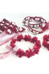 Lüx Kına Seti Tef Gelin Tacı Nedime Bilekliği Seti Bordo