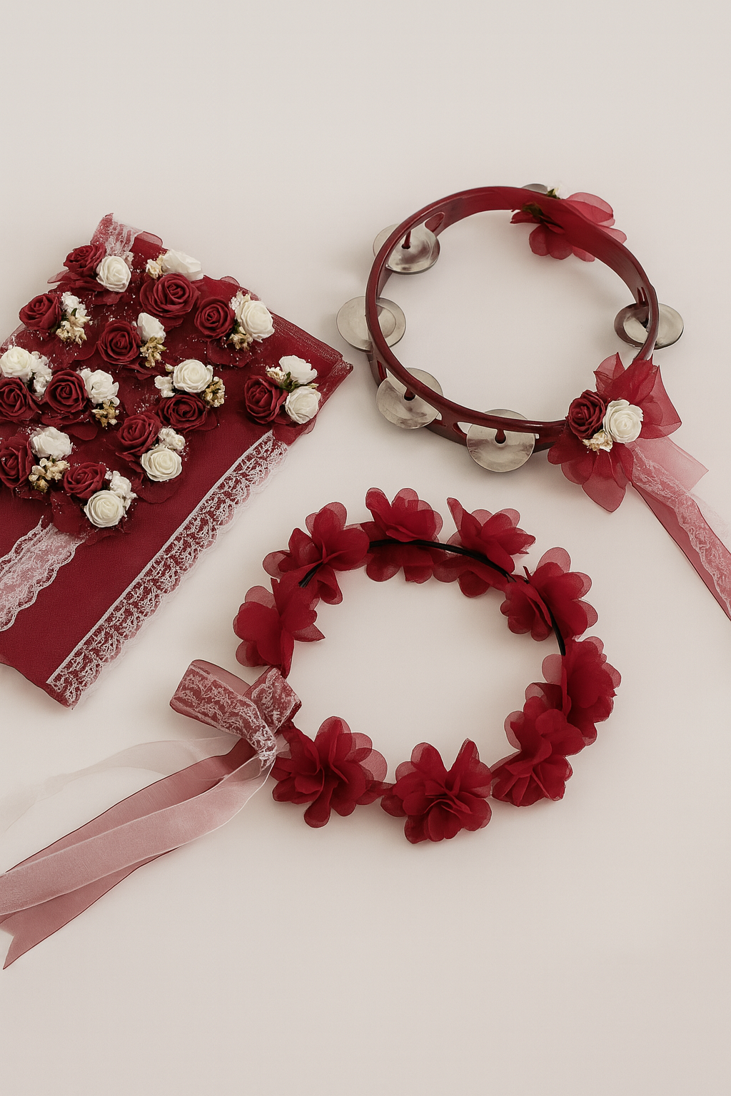 Lüx Kına Seti Tef Gelin Tacı Nedime Bilekliği Seti Bordo