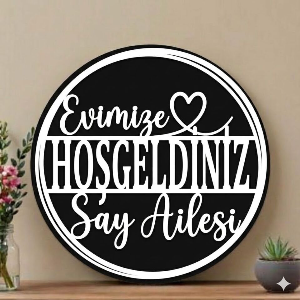 Evimize Hoşgeldiniz Yazılı Kişiye Özel Kapı Süsü Ev Dekoru 28 Cm